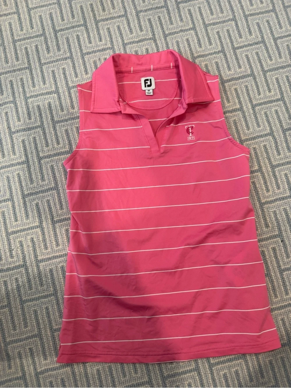 FootJoy Pink and White Striped Sleeveless Golf Polo
